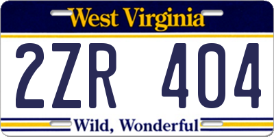 WV license plate 2ZR404