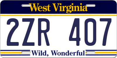 WV license plate 2ZR407