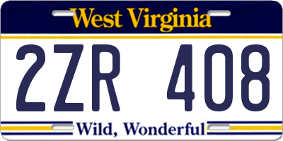 WV license plate 2ZR408
