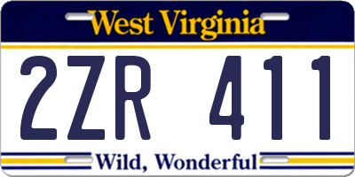 WV license plate 2ZR411