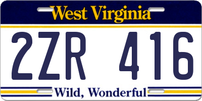 WV license plate 2ZR416