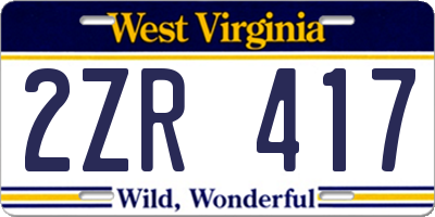 WV license plate 2ZR417