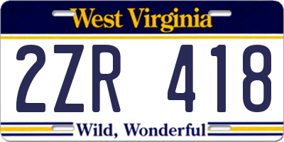 WV license plate 2ZR418