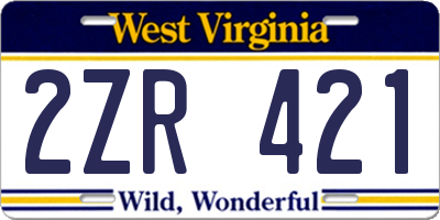 WV license plate 2ZR421