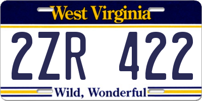 WV license plate 2ZR422