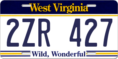 WV license plate 2ZR427