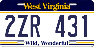 WV license plate 2ZR431