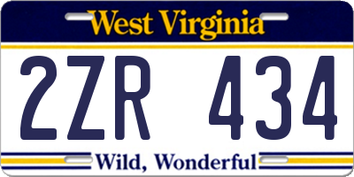 WV license plate 2ZR434