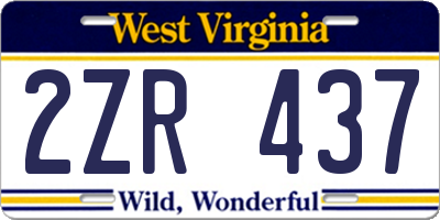 WV license plate 2ZR437