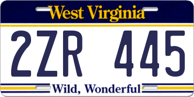 WV license plate 2ZR445