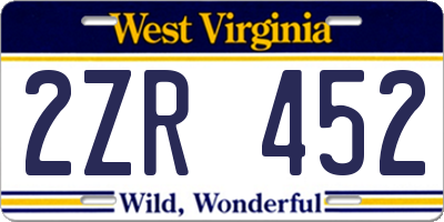 WV license plate 2ZR452