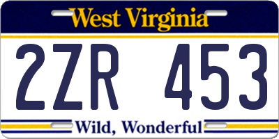 WV license plate 2ZR453
