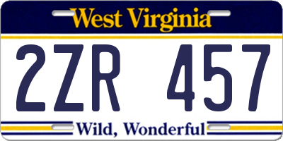 WV license plate 2ZR457