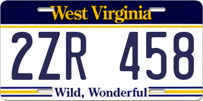 WV license plate 2ZR458