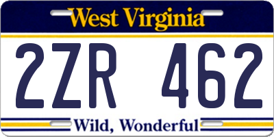 WV license plate 2ZR462
