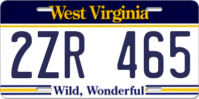 WV license plate 2ZR465