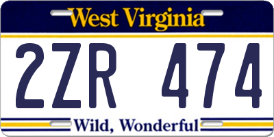 WV license plate 2ZR474