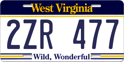 WV license plate 2ZR477