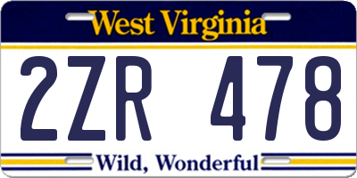 WV license plate 2ZR478
