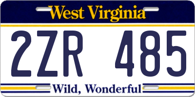 WV license plate 2ZR485