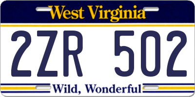 WV license plate 2ZR502