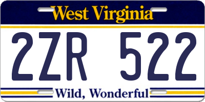 WV license plate 2ZR522