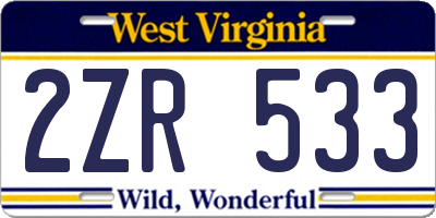 WV license plate 2ZR533
