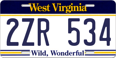 WV license plate 2ZR534