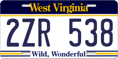 WV license plate 2ZR538