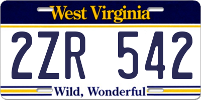 WV license plate 2ZR542
