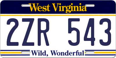 WV license plate 2ZR543