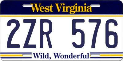 WV license plate 2ZR576