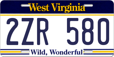 WV license plate 2ZR580