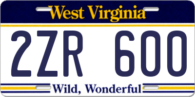 WV license plate 2ZR600