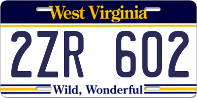 WV license plate 2ZR602
