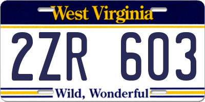 WV license plate 2ZR603
