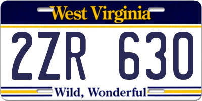 WV license plate 2ZR630