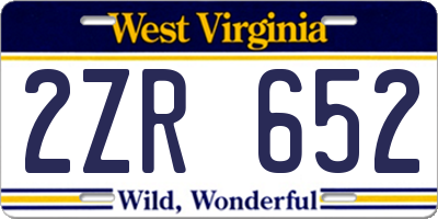 WV license plate 2ZR652