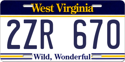 WV license plate 2ZR670