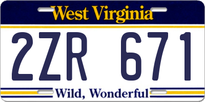 WV license plate 2ZR671
