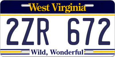 WV license plate 2ZR672