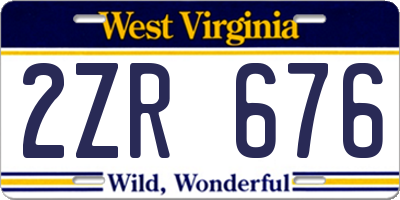 WV license plate 2ZR676