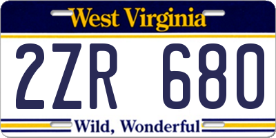 WV license plate 2ZR680
