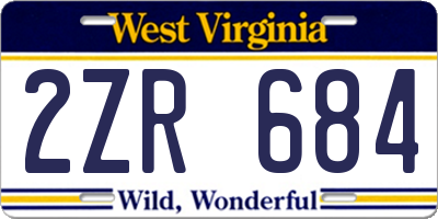 WV license plate 2ZR684
