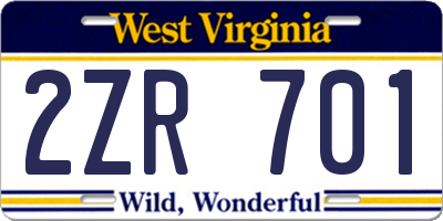 WV license plate 2ZR701