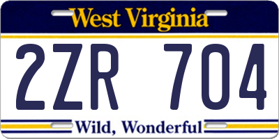 WV license plate 2ZR704