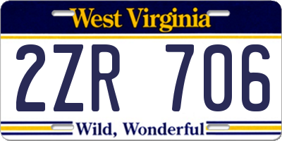 WV license plate 2ZR706