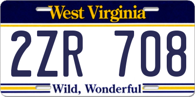 WV license plate 2ZR708