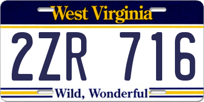 WV license plate 2ZR716