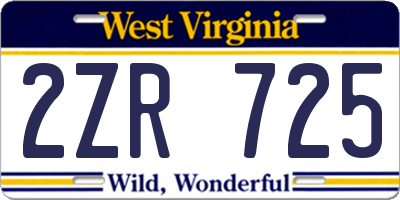WV license plate 2ZR725